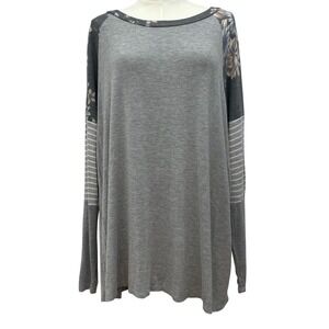 Boho Tunic Top‎ XL Gray Floral Raglan Sleeve Sew In Love Shirt